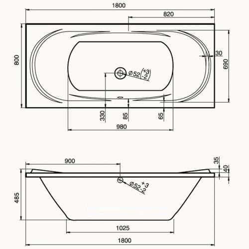 Jika Ecliptica Акриловая прямоугольная ванна 180х80, с монтажным комплектом и сифоном в Крымске